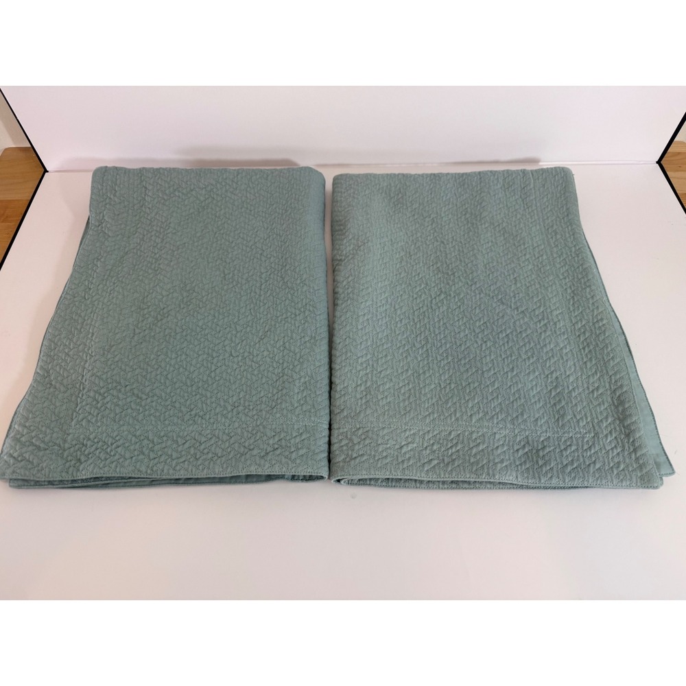 Fieldcrest Luxury Blue/Green Matelasse Quilted Pillow Sham Set Egyptian Cotton